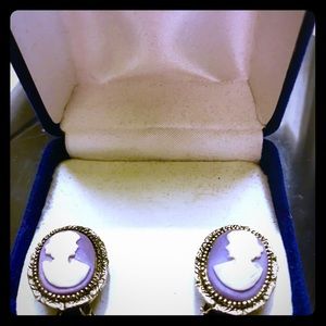Vintage lavender set cameo clip earrings